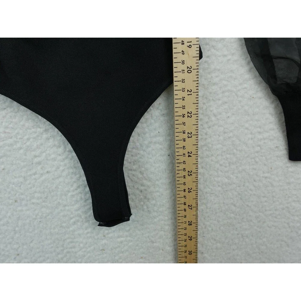 Astr Black Sheer Puff Sleeve Bodysuit